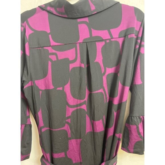 INC Full Button Dress Matching Belt Tie L Polyester Spandex Stretch w Collar pur - Picture 7 of 9